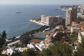 View from above over the tennis courts of the Monte Carlo Country Club