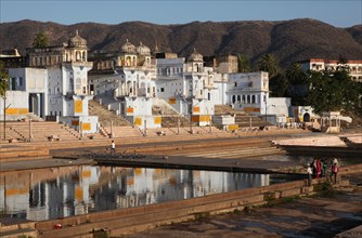 View over the ghats towards the holy city of Pushkar