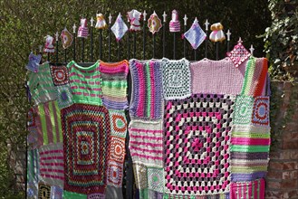 Knitted iron gate with Granny Square pattern