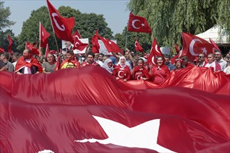Large demonstration of supporters living in Germany of Turkish Prime Minister Recep Tayyip Erdogan in Rhine Park on 7th June 2013