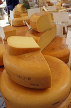 Cheese display stall in the Noordermarkt