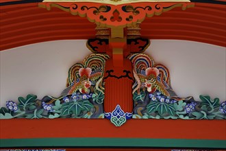 Colourful carvings in the main building