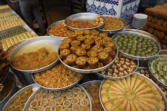 Baklava and other Turkish sweets in the shop window of Hafiz Mustafa