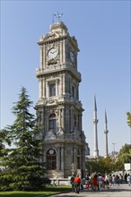 Clock Tower of Dolmabahçe in front of Dolmabahçe Mosque