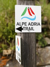 Sign along the Alpe Adria Trail long-distance hiking trail