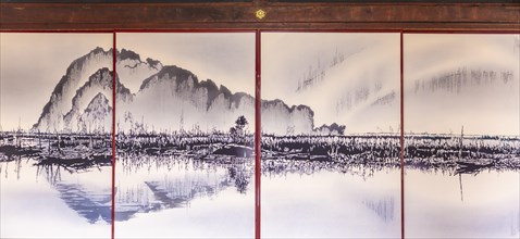 Painting of a landscape on a paper wall