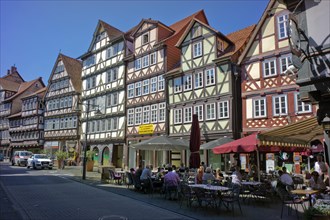 Historic town centre with half-timbered houses and restaurants