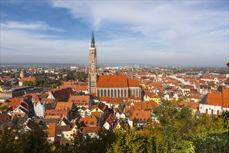 View from Burg Trausnitz Castle over the historic city centre of Landshut with the Parish Church of St. Martin