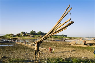 Porters on the banks of the Ayeyarwady River