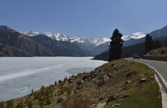 Frozen mountain lake