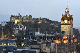View of the historic centre from Calton Hill with Edinburgh Castle and the tower of the Balmoral Hotel