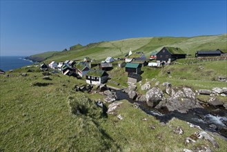 Village with houses mostly in the traditional Faroese style