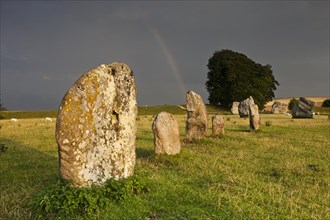 Rainbow over a ring of standing stones