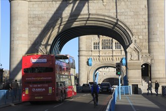 Tower Bridge road with a double-decker bus