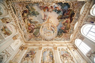 Ceiling frescoes and chandeliers at Schloss Nymphenburg Palace