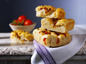 Focaccia Italian bread with sun-dried tomatoes