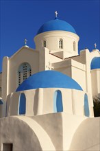 Blue-domed Byzantine Greek Orthodox chapel of Panaghia Gremiotissa