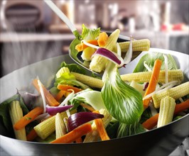 Chinese stir fry vegetables in a wok