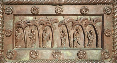 Medieval sculptural reliefs on the door of the Baptistry of St. John