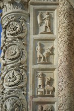 Medieval sculptural reliefs on the door of the Baptistry of St. John