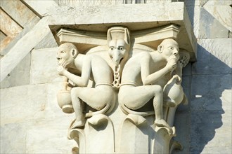 Grotesque medieval pillar capital sculptures on the exterior of the Duomo