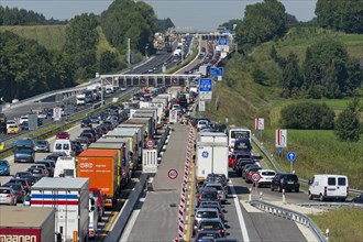 Traffic jam at a construction site at Autobahnkreuz Neufahrn interchange