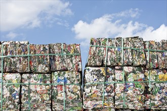 Stacks of crushed aluminium cans