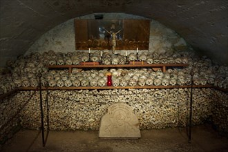 Collection of skulls in the ossuary or charnel-house