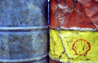 Old barrels with the Shell logo