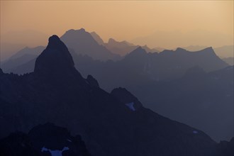 Summit of Trettachspitze Mountain and the Allgaeu Alps at dusk