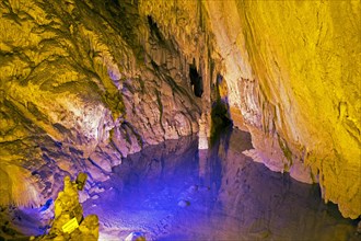 Small lake in the stalactite cave Dim Magarasi