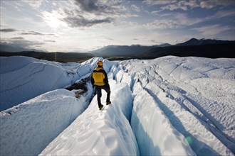 Mountaineer standing on Matanuska Glacier