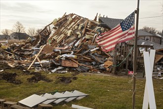 Debris from destruction of a seaside community by Hurricane Sandy