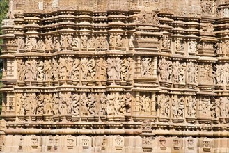 Relief sculptures of gods and men on the façade of the Kandariya Mahadeva temple