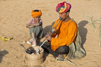 Rajasthani snake charmer with a turban