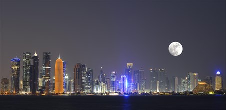 Night skyline of Doha with the Al Bidda Tower