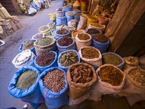 Bags of spices in the historic Medina