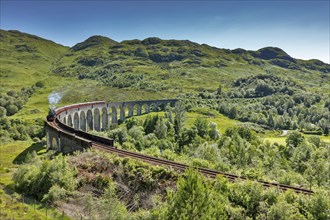 Glenfinnan viaduct from the Harry Potter films with historic train