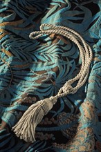 Tassel lying on a jacquard tapestry