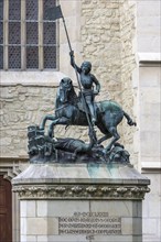 Sculpture of Saint George with the dragons in front of the Reformed Church in Wolfsgasse