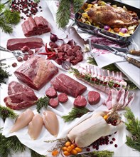 Selection of various raw meats