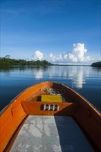 Boat cruising on a river in Pohnpei