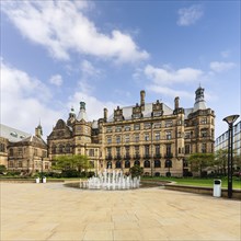 Historic Town Hall with multi jet fountain