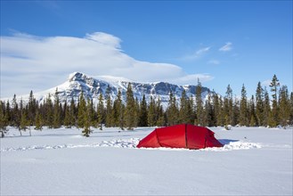 Red tent in the snow