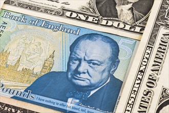 Portrait of Sir Winston Churchill on five pound banknote