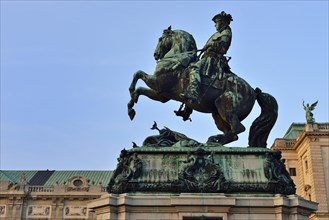 Equestrian statue of Prince Eugene in front of Hofburg Palace at Heldenplatz square