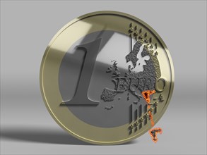 Euro coin with Greece in flames