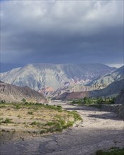 Riverbed of the Purmamarca and Cerro de los Siete Colores or Hill of Seven Colors in Purmamarca