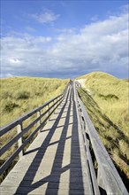 The boardwalk leads through the dunes to the beach near Kampen