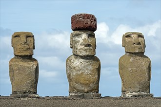 Three Moai statues